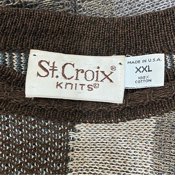Vintage St. Croix Knits Brown/Gray Abstract Raglan Sleeve Men’s Sweater Size XXL - Picture 8 of 9